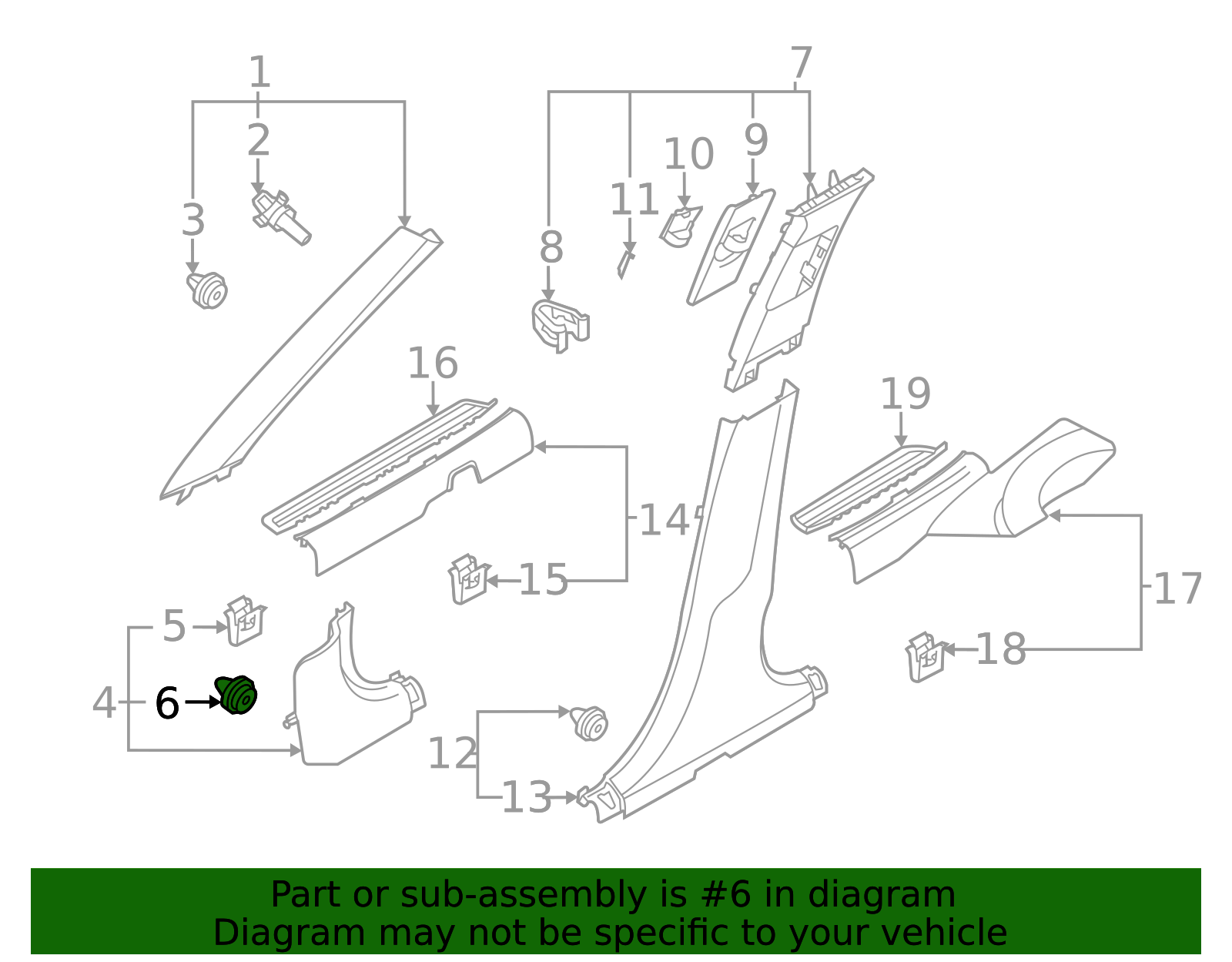 Upper Center Pillar Trim Fastener - Kia (0K95A-68401)
