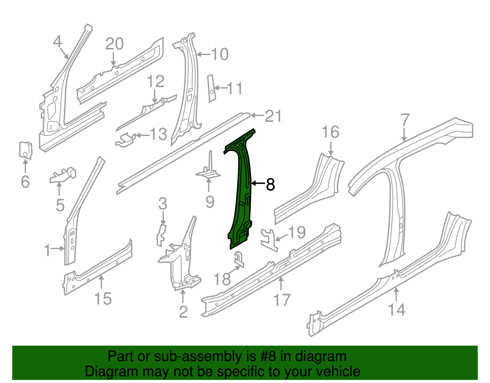 Center Pillar Reinforced - Porsche (971-809-607-Y-GRV)