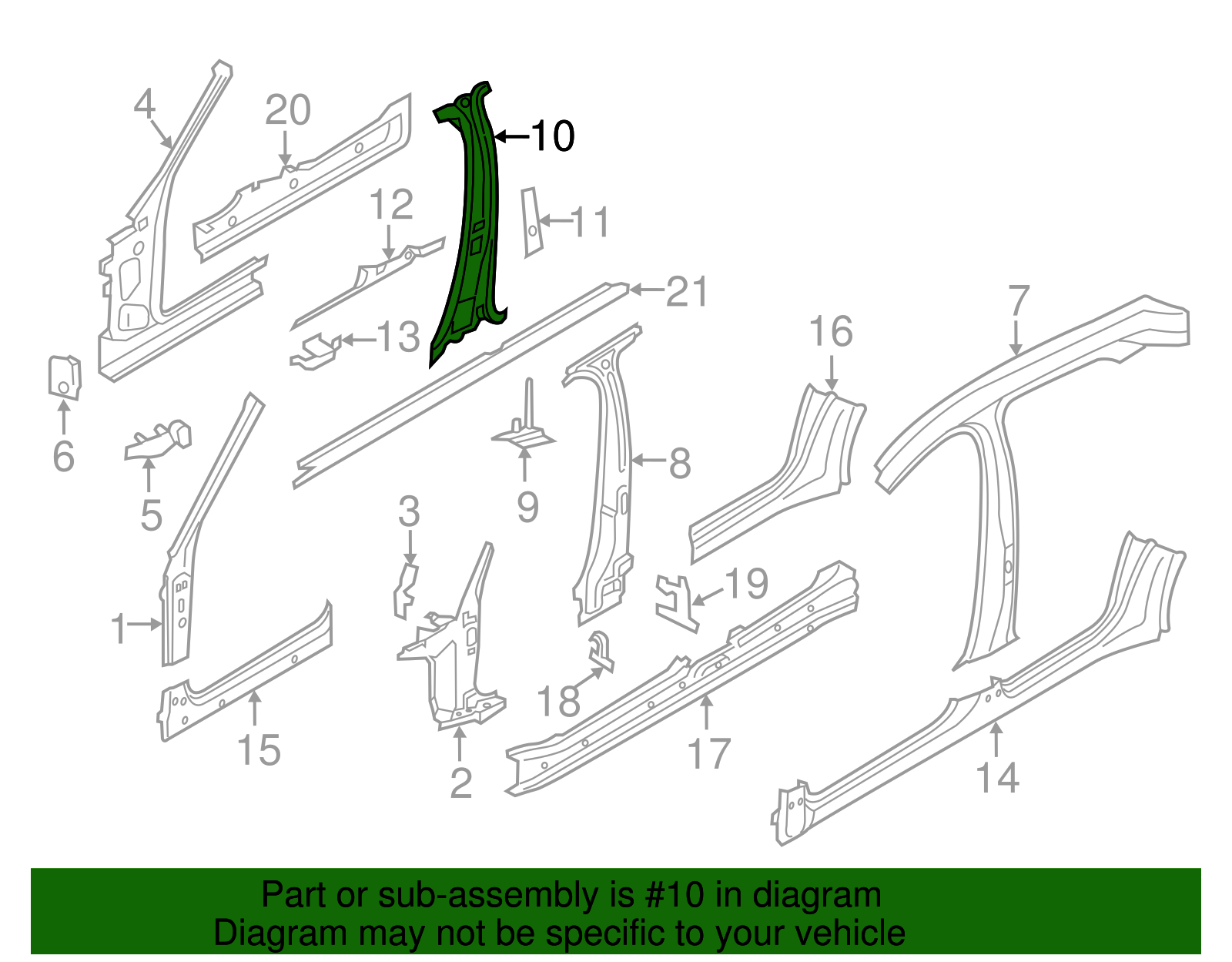 Inner Center Pillar - Porsche (971-809-224-Y-GRV)