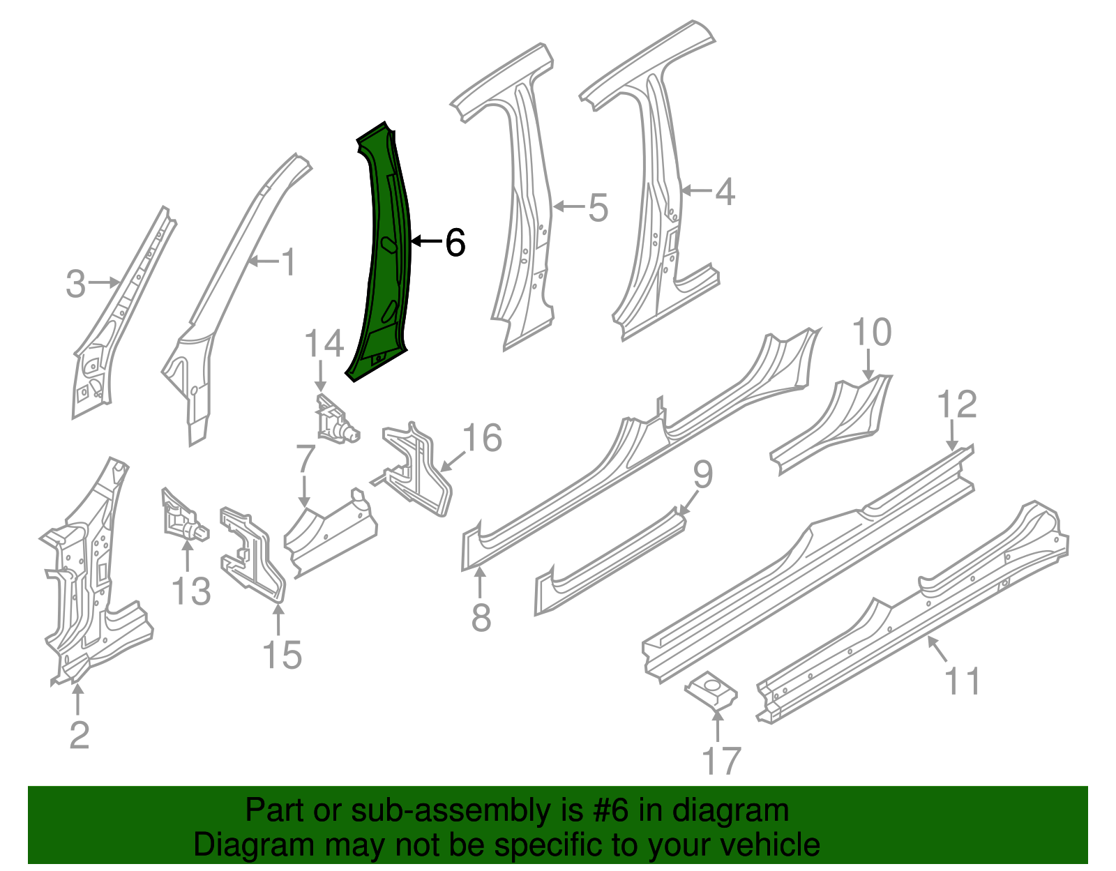 Inner Center Pillar - Porsche (970-502-496-02-GRV)